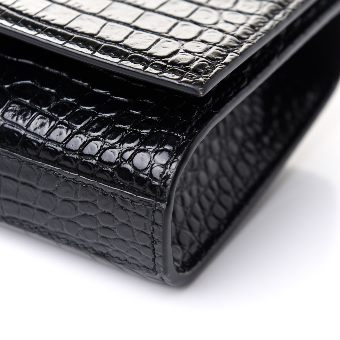 Calfskin Crocodile Embossed Monogram Kate Belt Bag Black