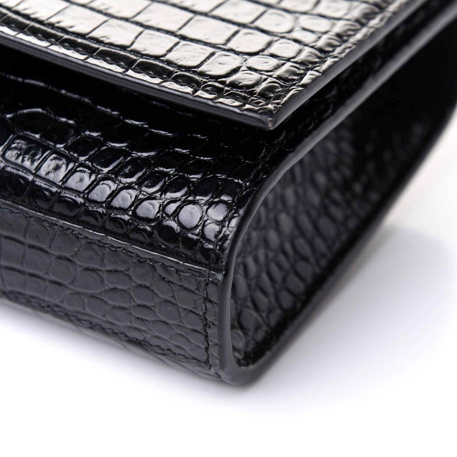 Saint Laurent Calfskin Crocodile Embossed Monogram Kate Belt Bag Black 10 of 12