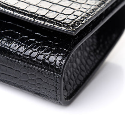 Saint Laurent Calfskin Crocodile Embossed Monogram Kate Belt Bag Black 10 of 12