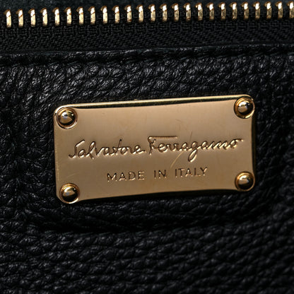 Salvatore Ferragamo Hammered Calfskin Double Handle Medium Amy Tote Black 5 of 14