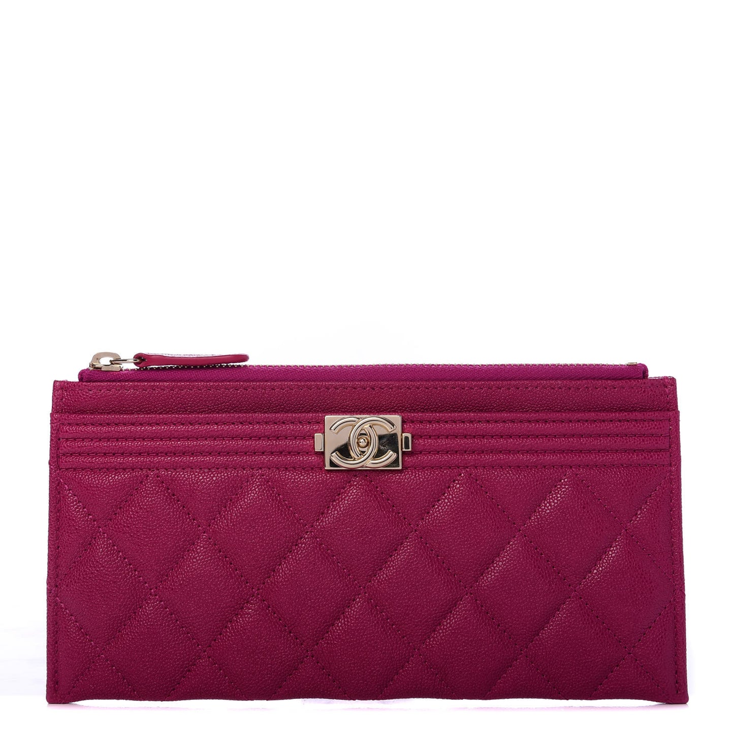 Caviar Quilted Classic Zip Boy Pouch Fuchsia