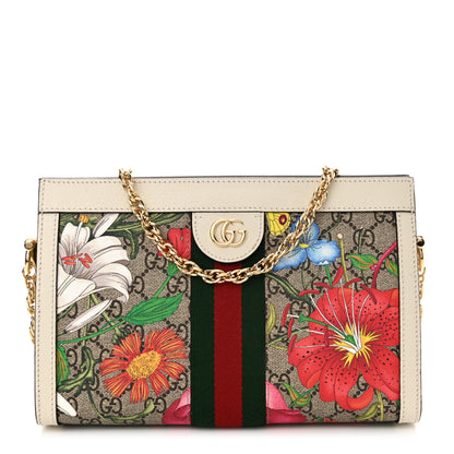 Gucci GG Supreme Monogram Flora Web Small Ophidia Chain Shoulder Bag White 1 of 11
