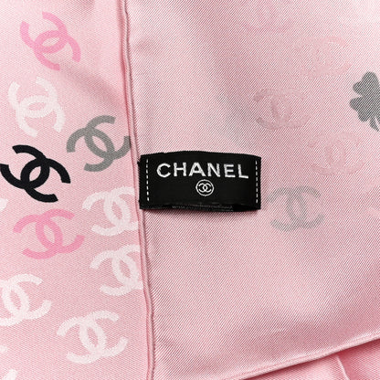 Chanel Silk CC Logo Scarf Pink Ecru Black 2 of 4