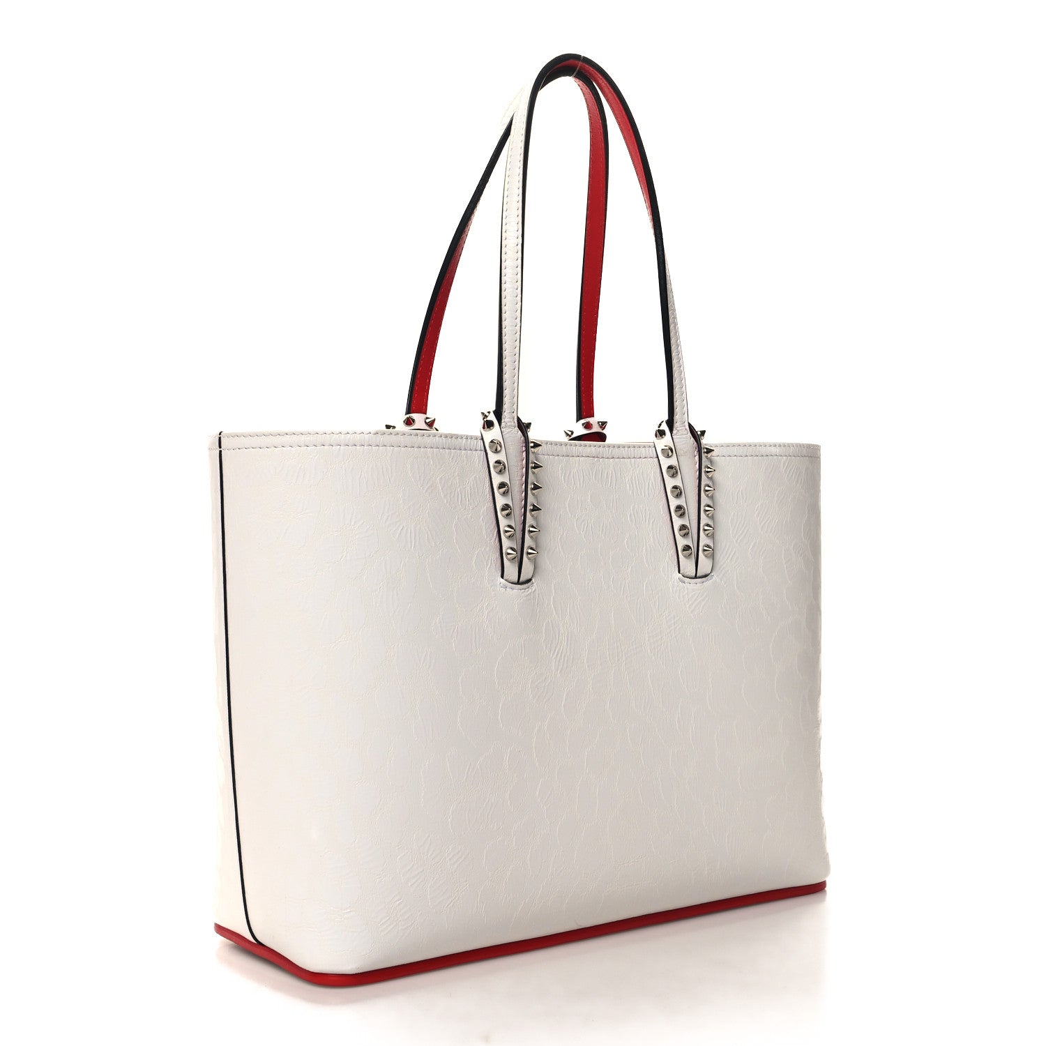 Christian Louboutin Calfskin Leopard Print Spikes Small East West Cabata Tote Snow 4 of 10
