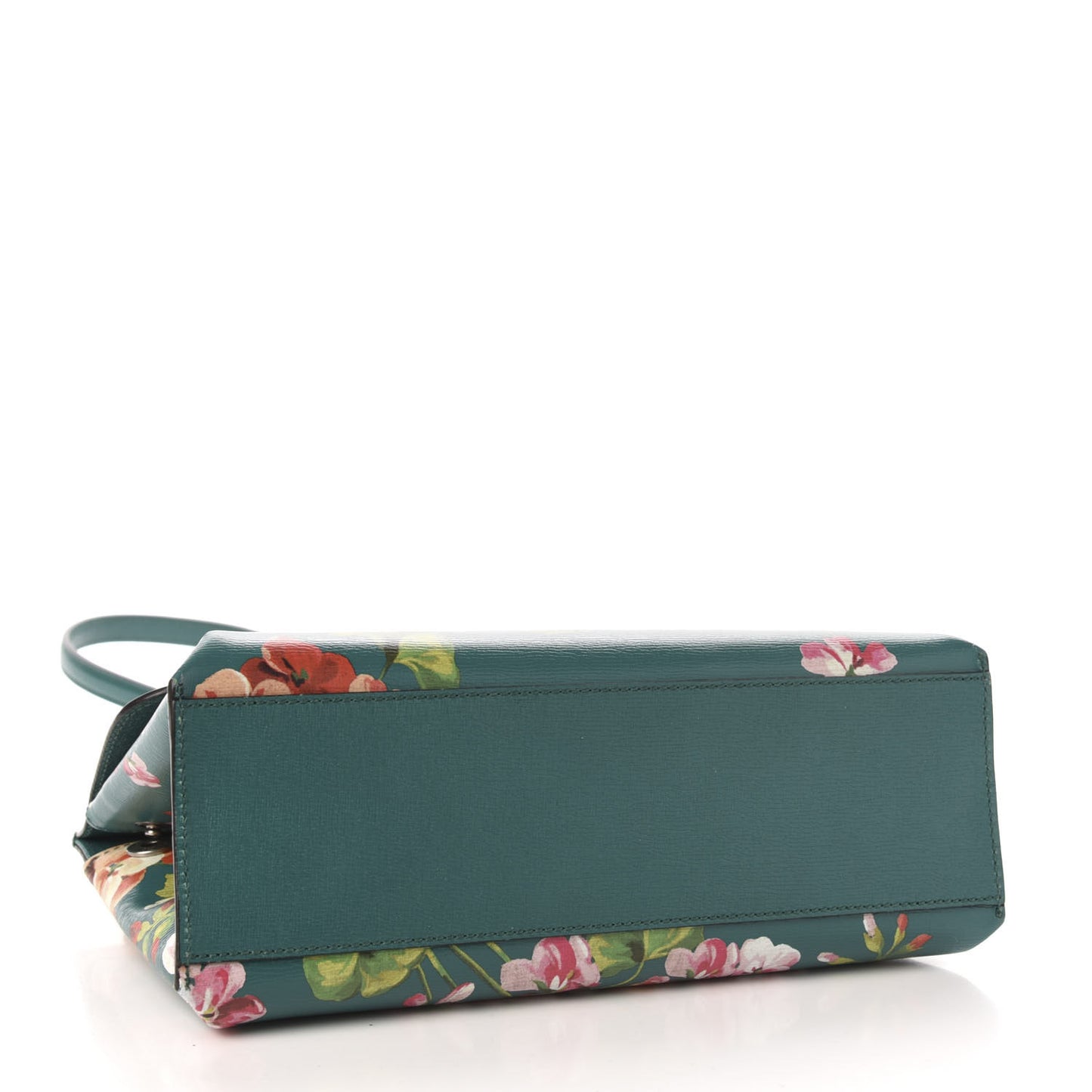 Shangai Calfskin Blooms Print Small Bamboo Daily Top Handle Bag Clear Bright Emerald Multicolor
