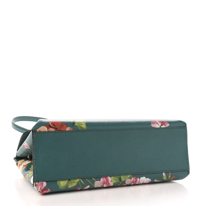 Gucci Shangai Calfskin Blooms Print Small Bamboo Daily Top Handle Bag Clear Bright Emerald Multicolor 4 of 12