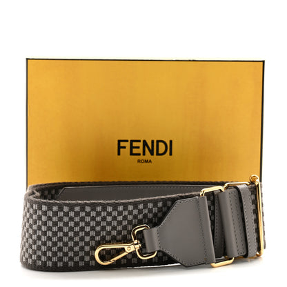 Fendi Ribbon Vitello King Logo Embossed Gingham Woven Adjustable Strap You Moon Ghiaia 7 of 7