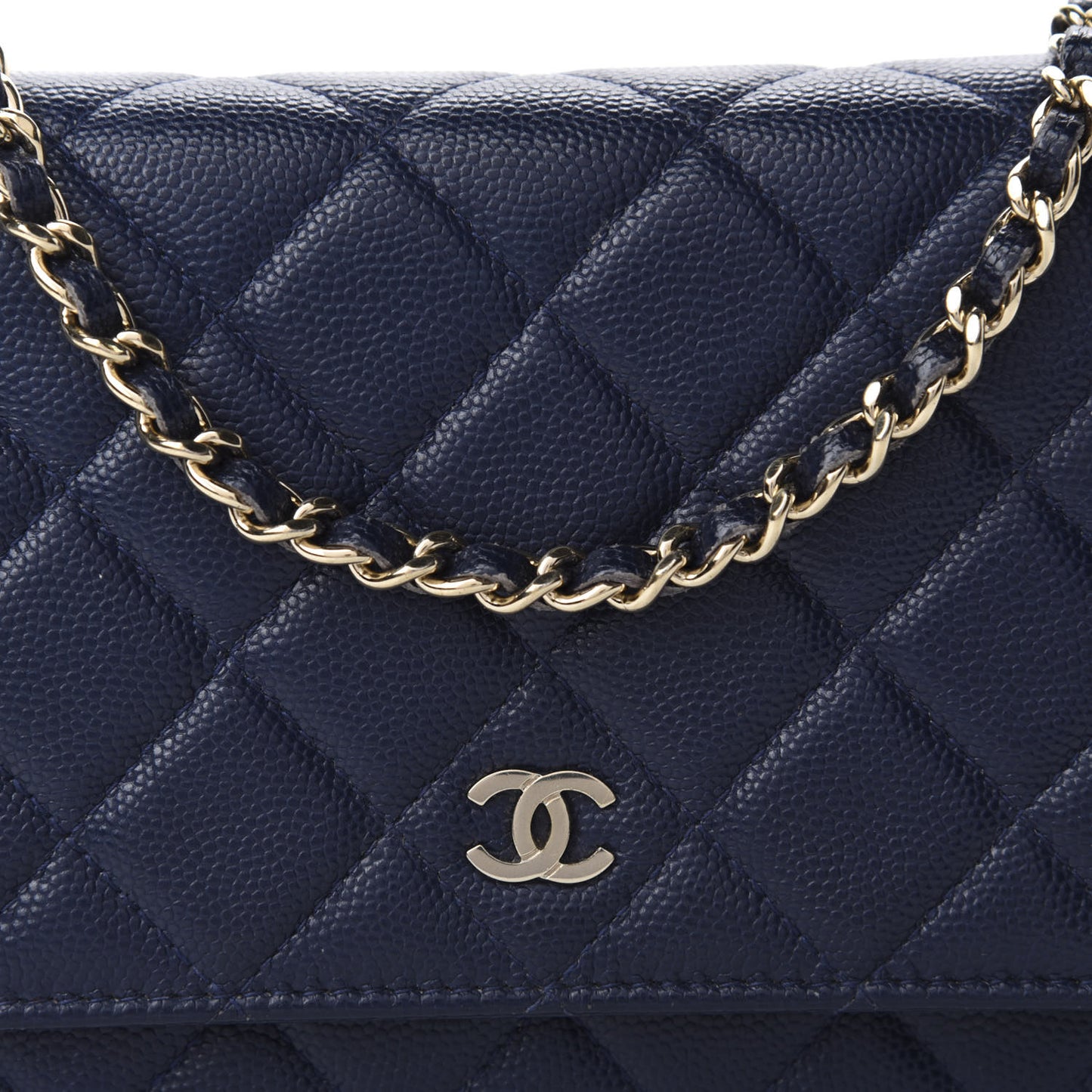 Caviar Quilted Wallet On Chain WOC Navy Blue