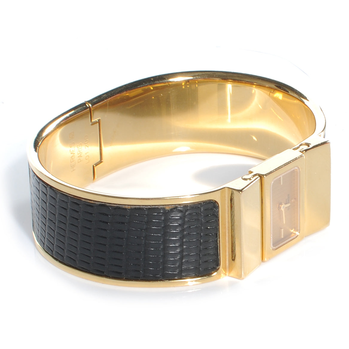 Stainless Steel Lizard 19mm Loquet Quartz Watch Noir
