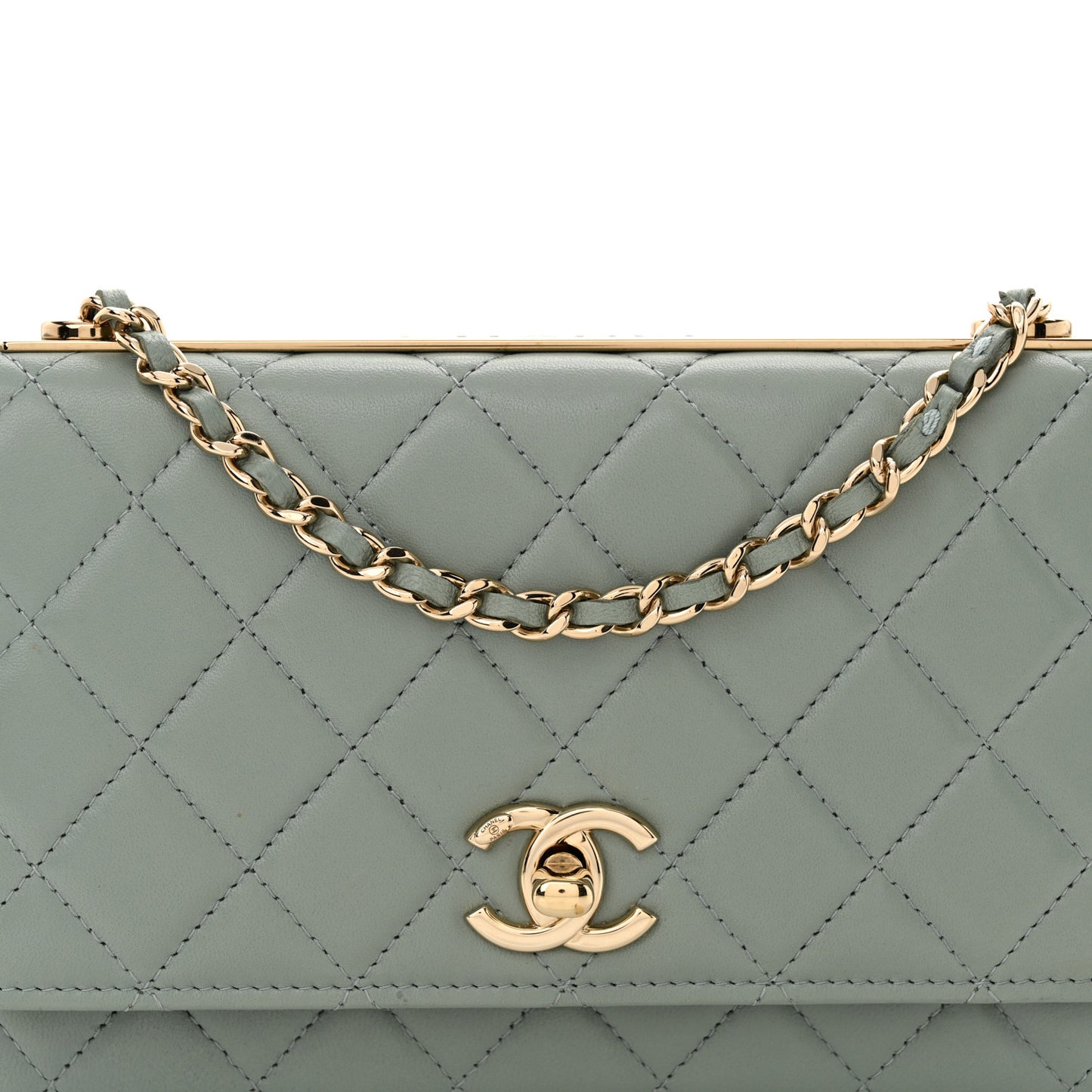 Lambskin Quilted Trendy CC Wallet On Chain WOC Grey