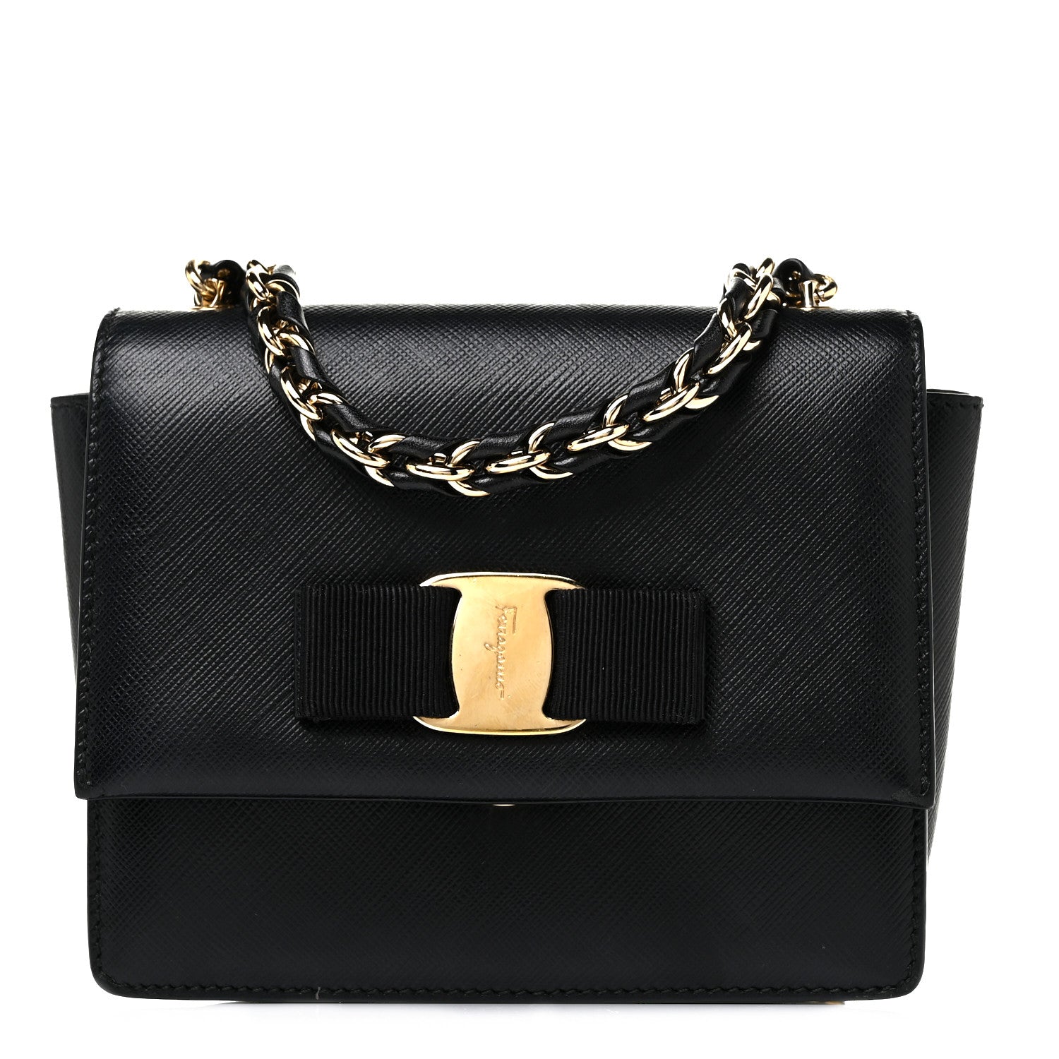 Salvatore Ferragamo Printed Calfskin Mini Ginny Shoulder Bag Black 1 of 7