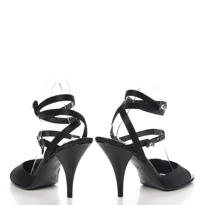 Chanel Satin Patent Cap Toe Ankle Wrap Pumps 38.5 Black 6 of 10