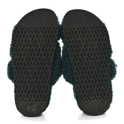 Hermes Woolskin Womens Chypre Sandals 37.5 Vert Anglais 5 of 11