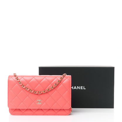 Chanel Lambskin Quilted Wallet On Chain WOC Coral 12 of 12