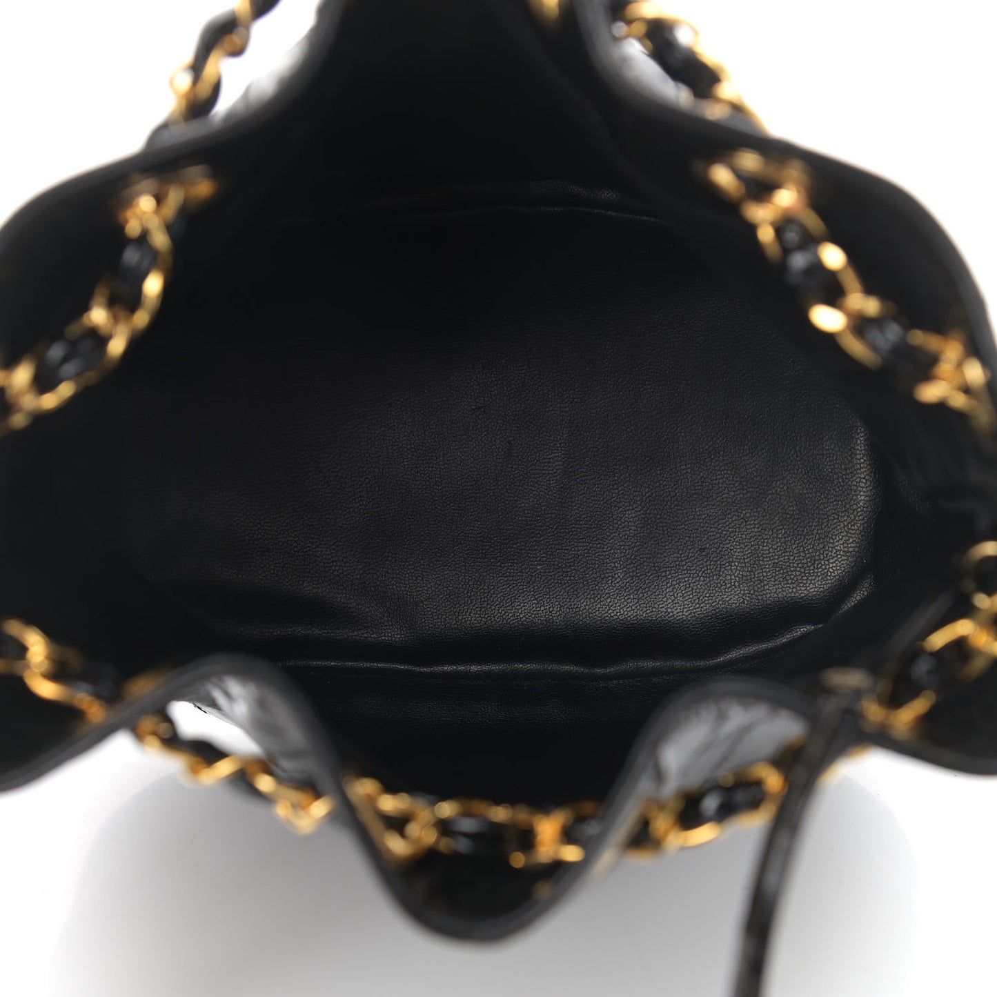 Patent Stitched Drawstring Shoulder Bag Black