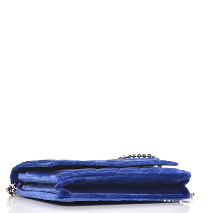 Chanel Velvet Quilted Wallet On Chain WOC Blue 4 of 9