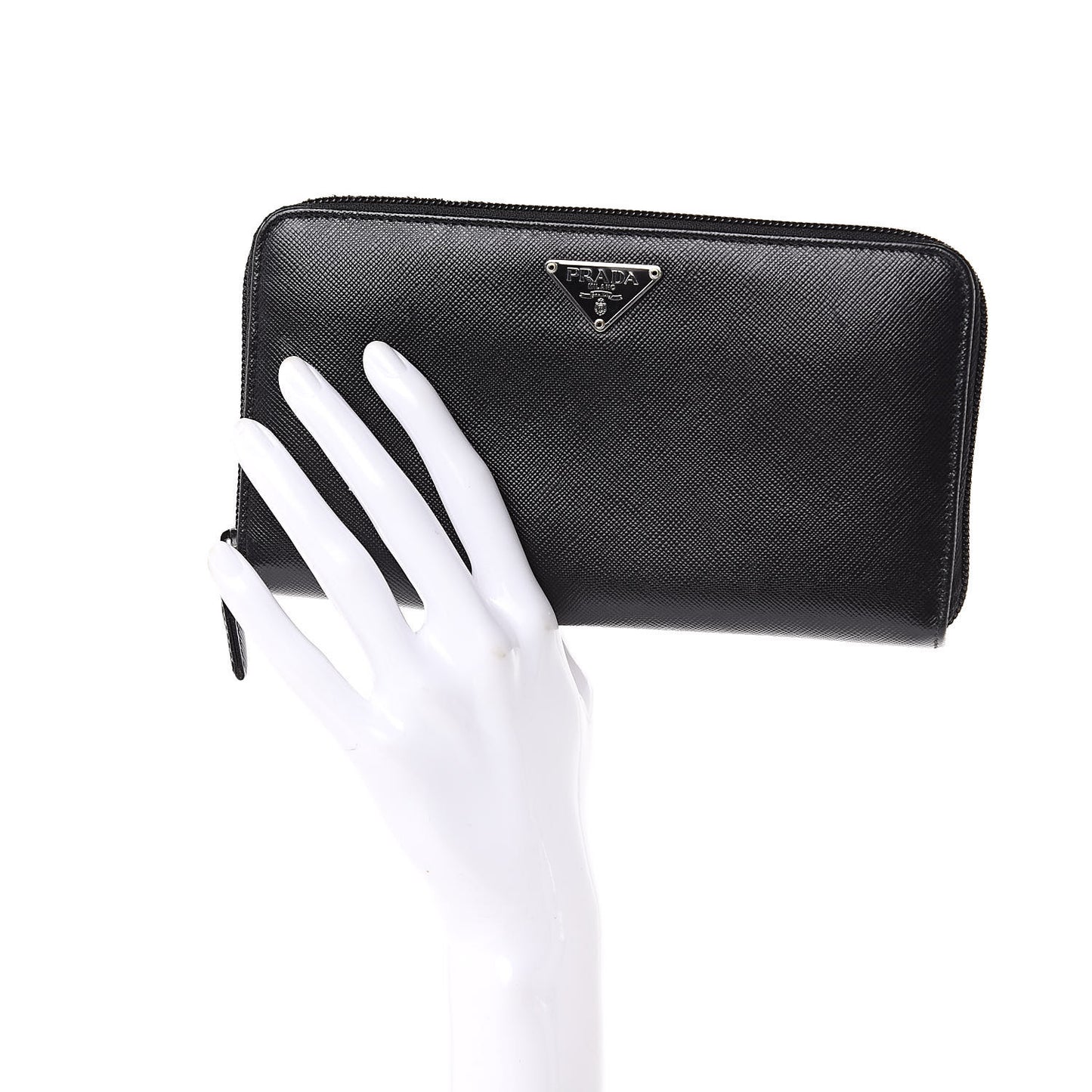 Saffiano Metal Zip Around Wallet Black