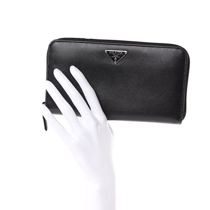 Prada Saffiano Metal Zip Around Wallet Black 2 of 10