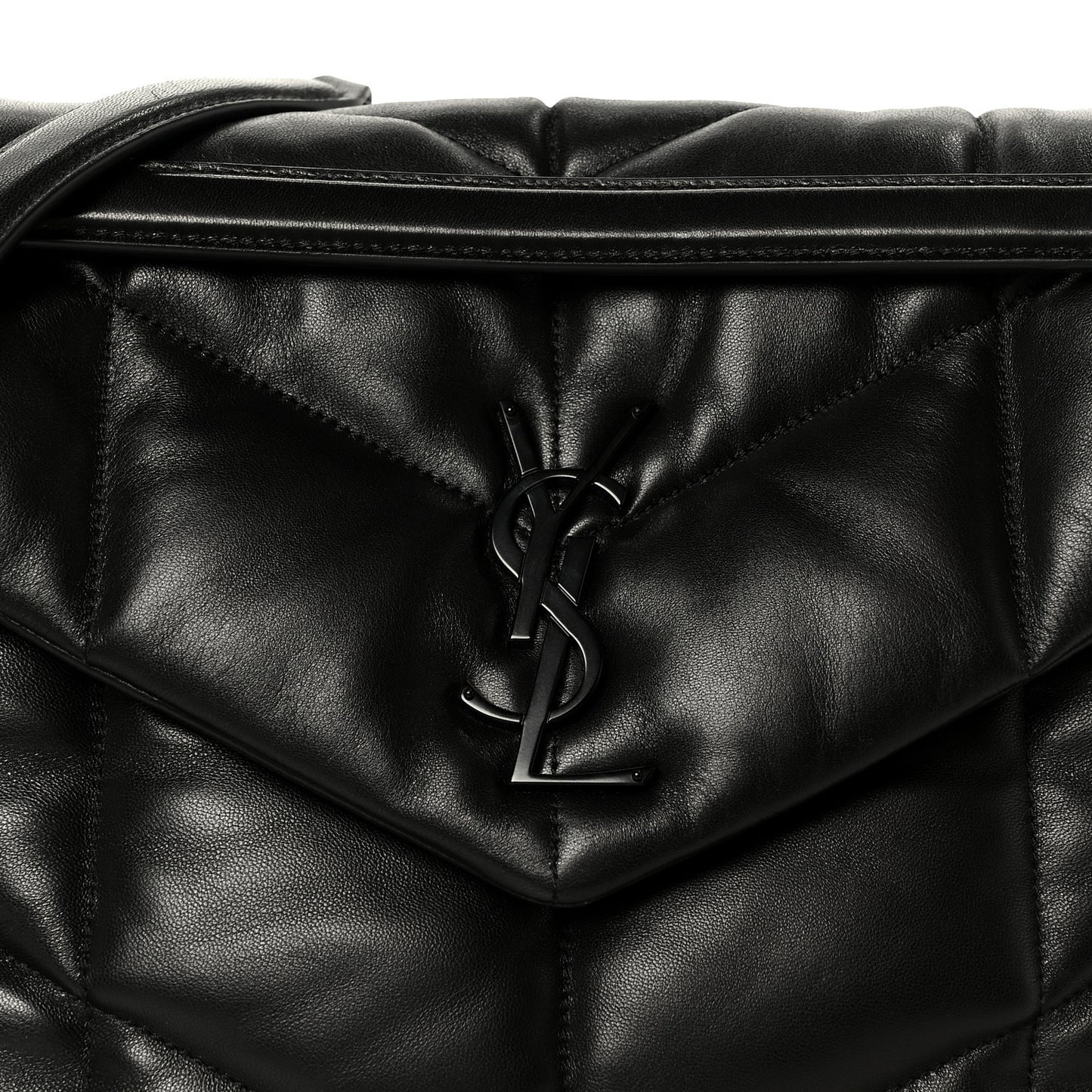 Lambskin Quilted Monogram Monochrome Medium Loulou Puffer Chain Satchel Black