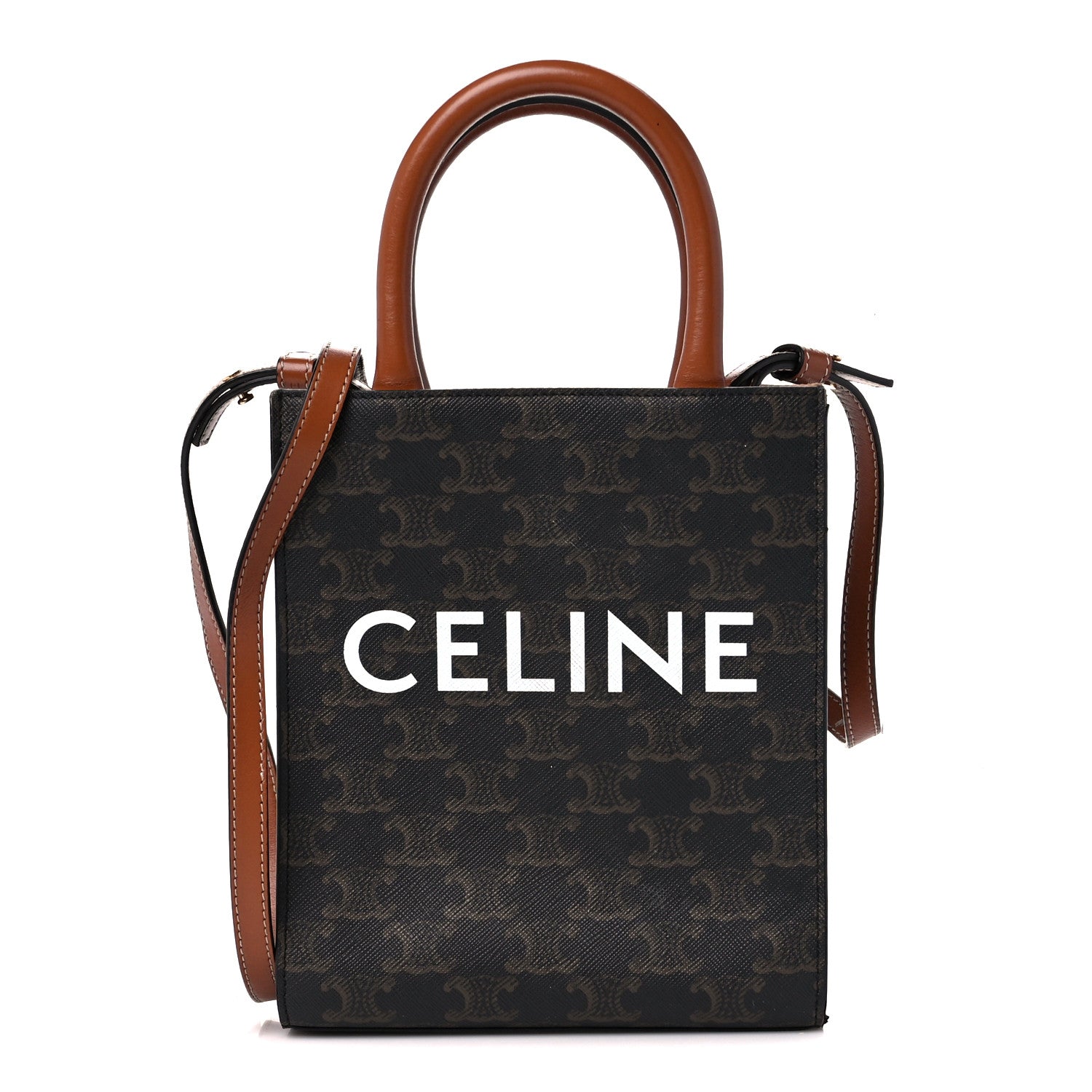 Celine Triomphe Canvas Calfskin Mini Vertical Cabas Tan 1 of 11