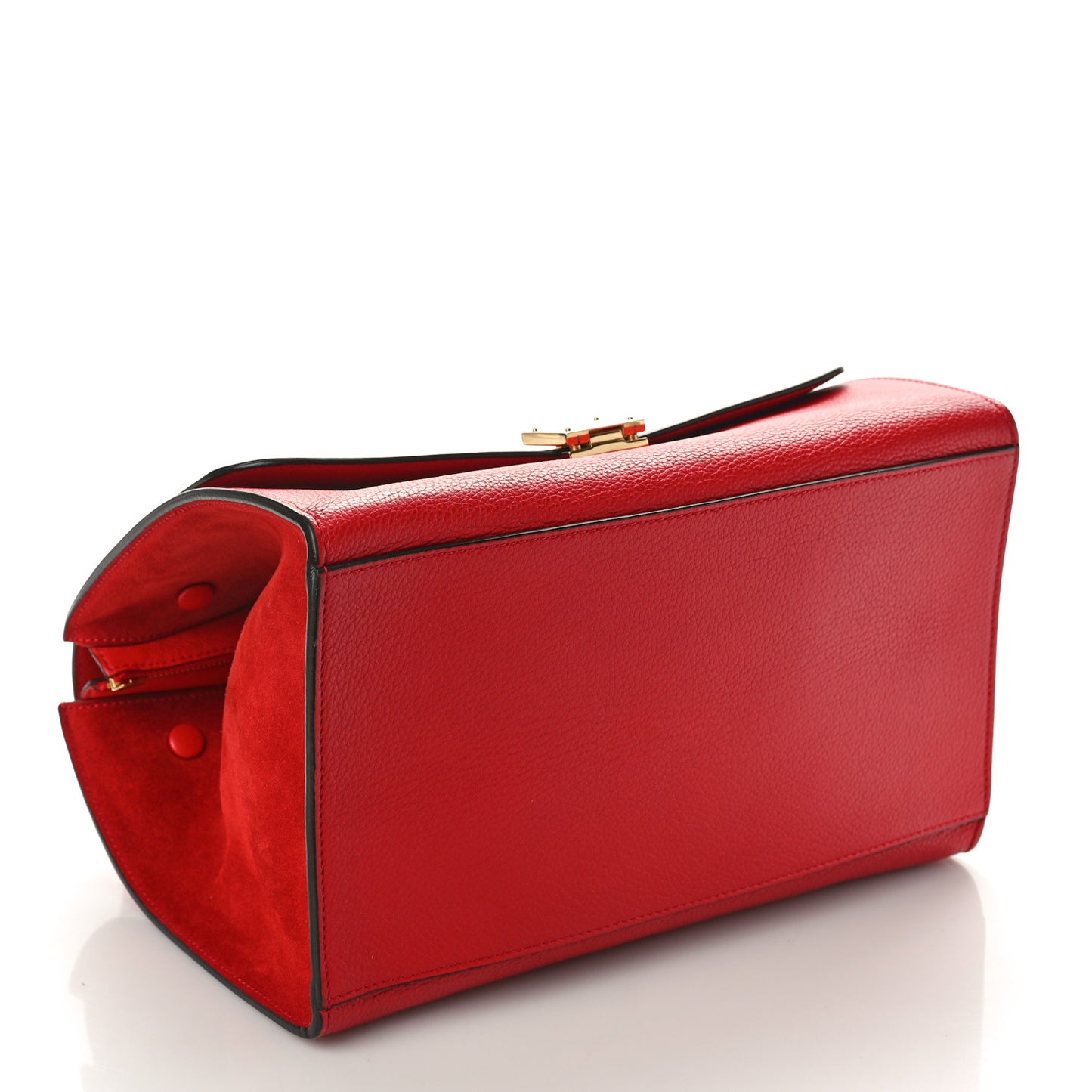 Drummed Calfskin Suede Medium Trapeze Vermillion