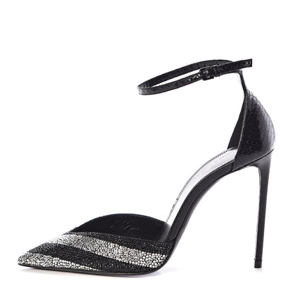 Saint Laurent Watersnake Crystal Embellished Zoe 105 Ankle Strap Pumps 35 Black 1 of 8