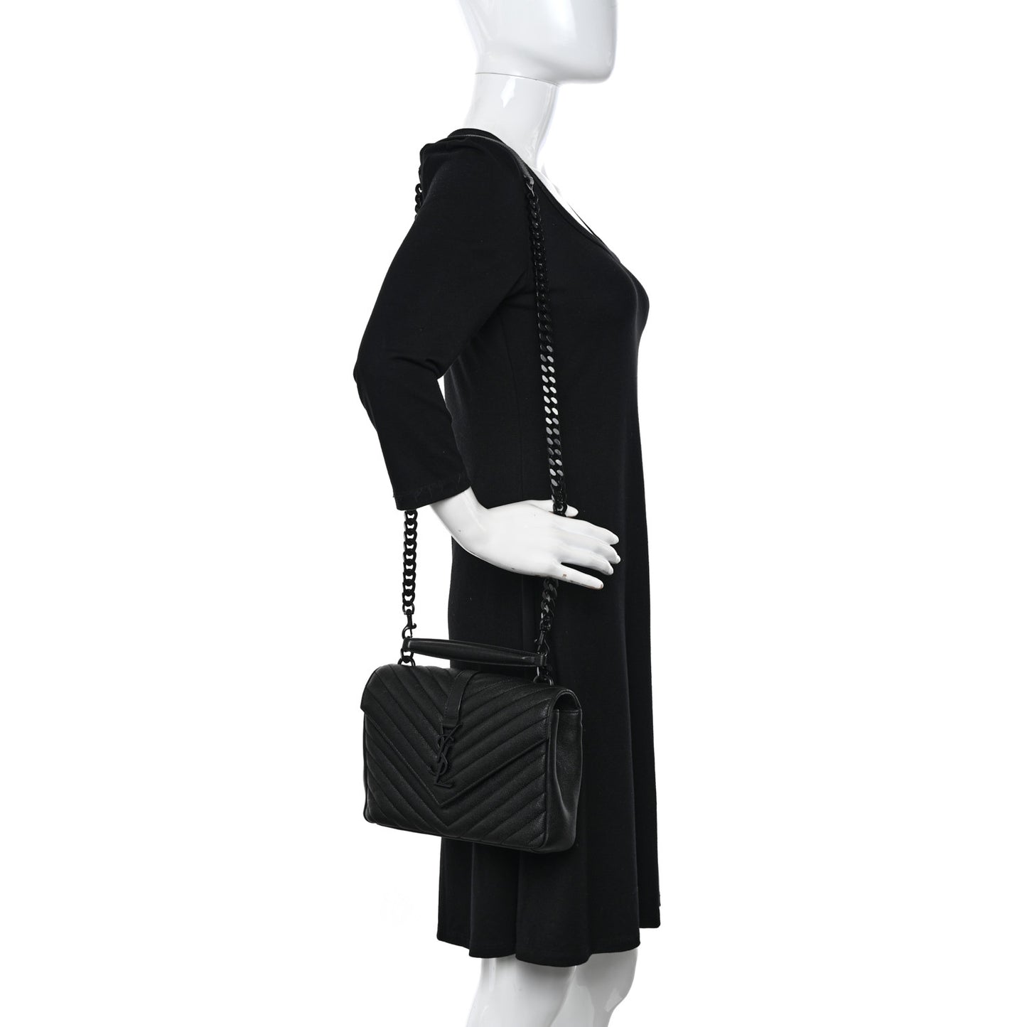 Sheepskin Matelasse Chevron Monogram Monochrome Medium College Bag Black
