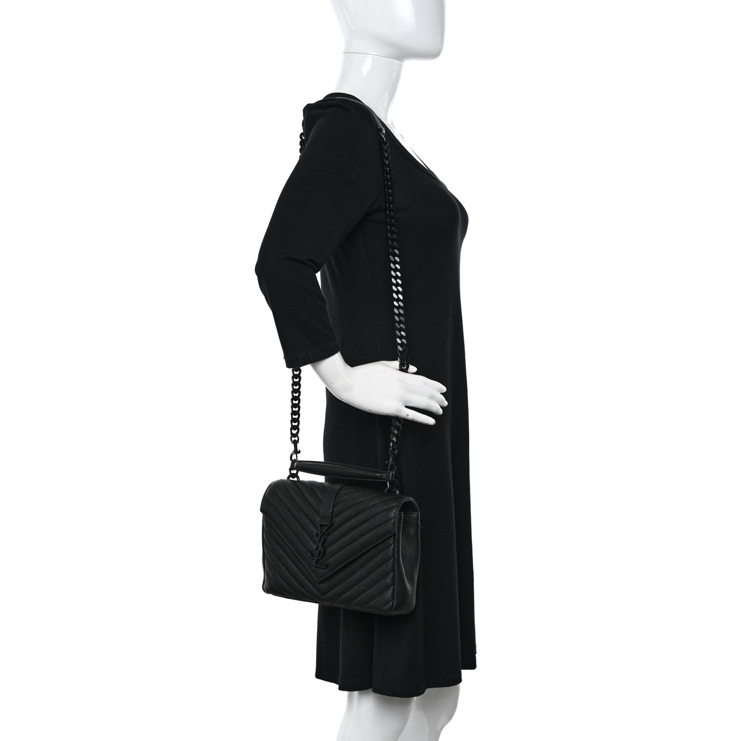 Saint Laurent Sheepskin Matelasse Chevron Monogram Monochrome Medium College Bag Black 2 of 11