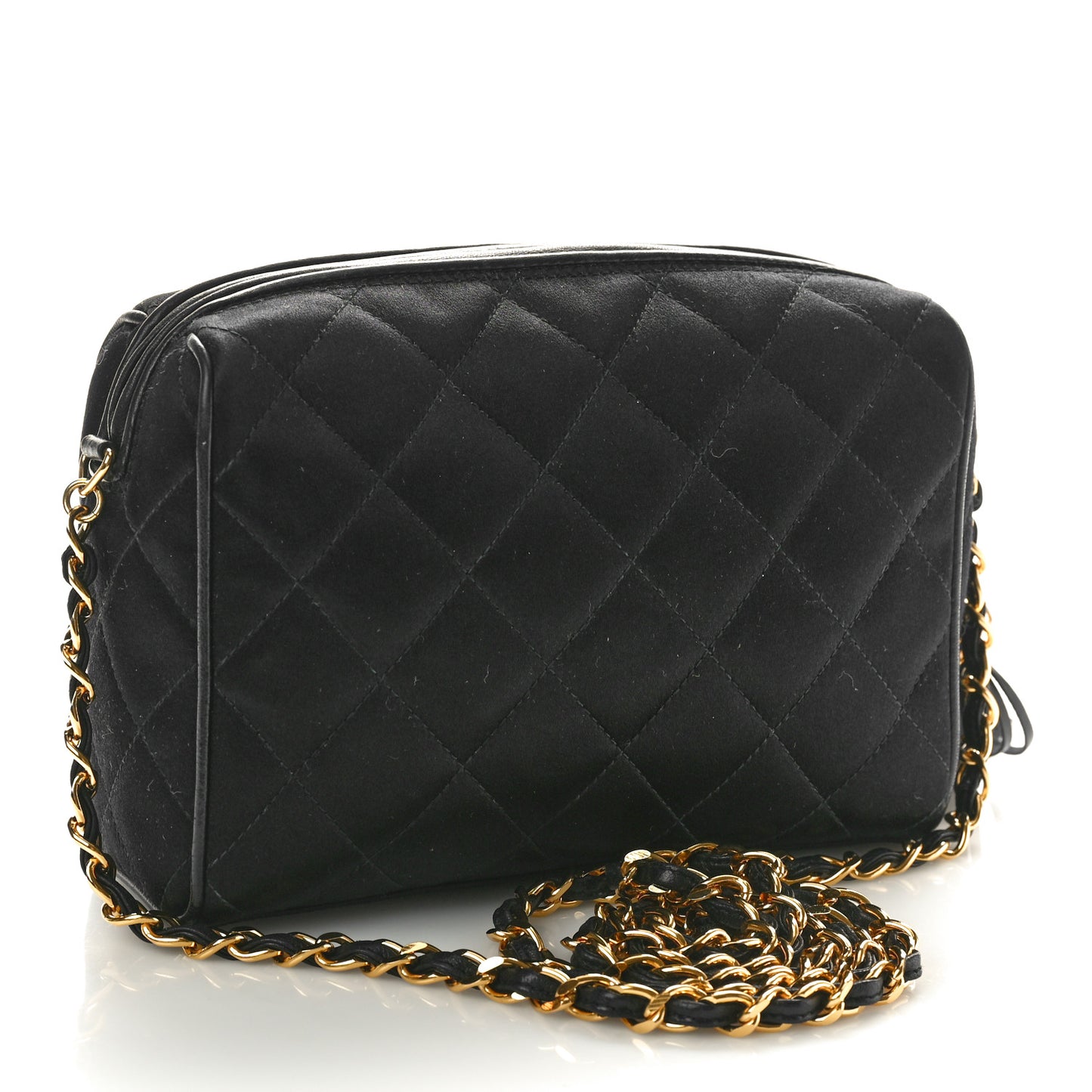 Satin Quilted Tassel Camera Case Black