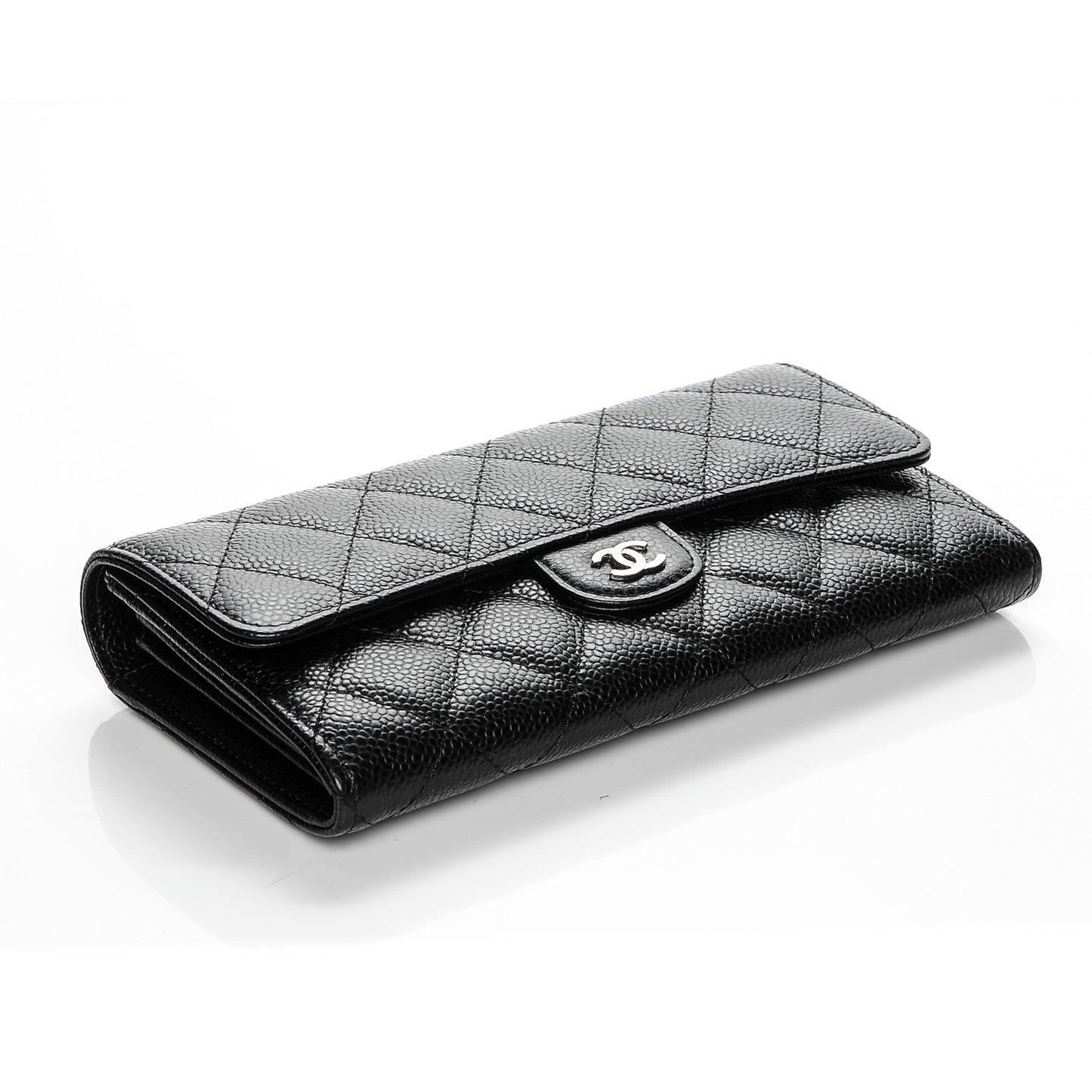 Caviar Quilted Large Gusset Flap Wallet Black