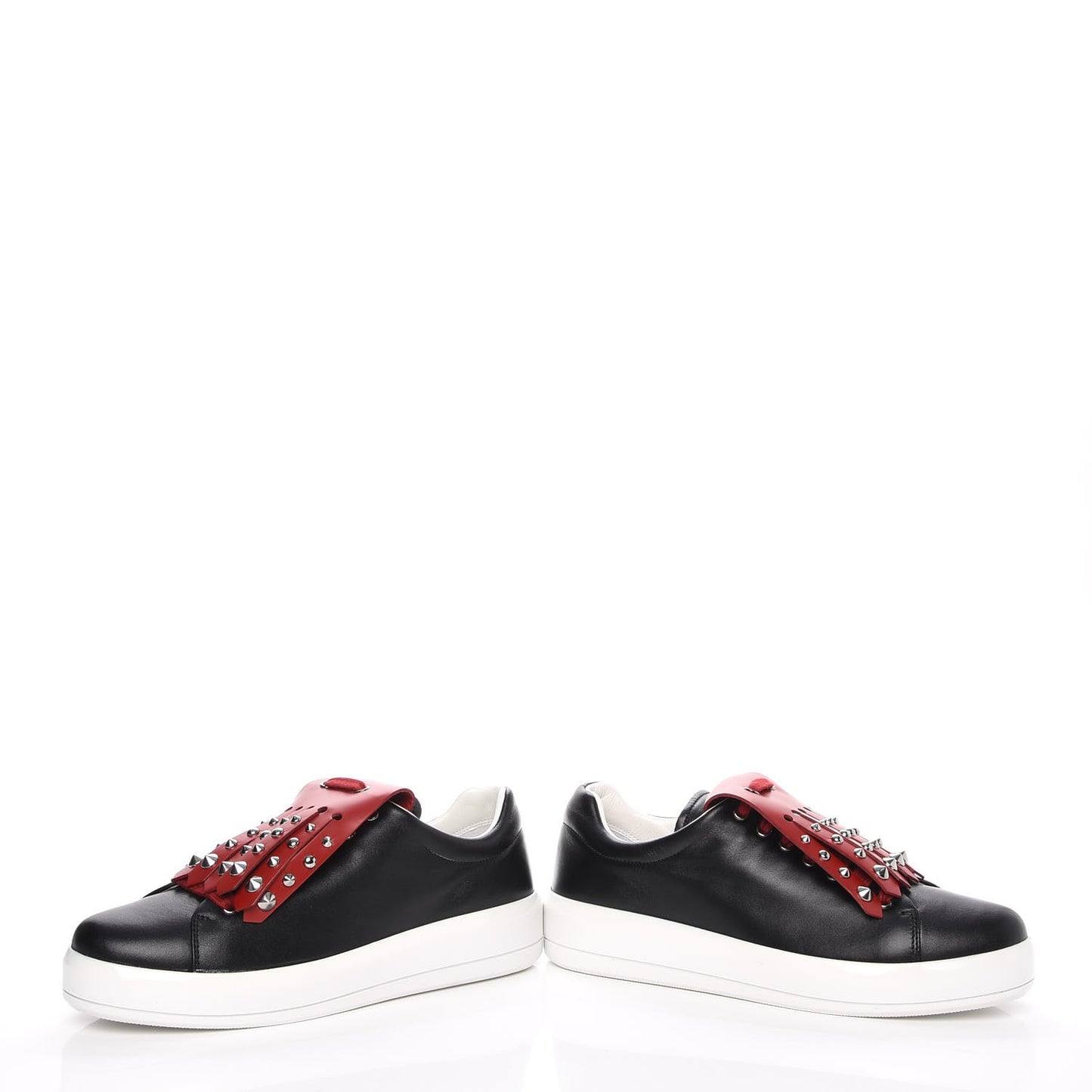 Vitello Soft Studded Fringe Sneakers 37.5 Black Rosso