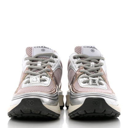 Chanel Fabric Laminated Calfskin Stretch CC Sneakers 37 Pink Silver 2 of 11