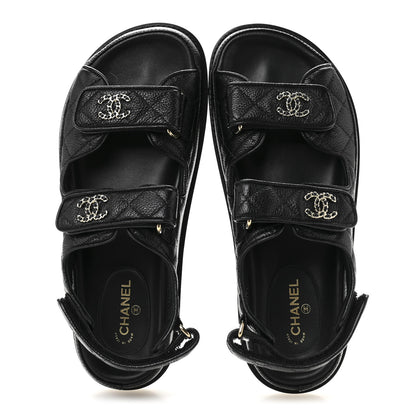 Chanel Grained Calfskin Velcro Dad Sandals 38 Black 2 of 10