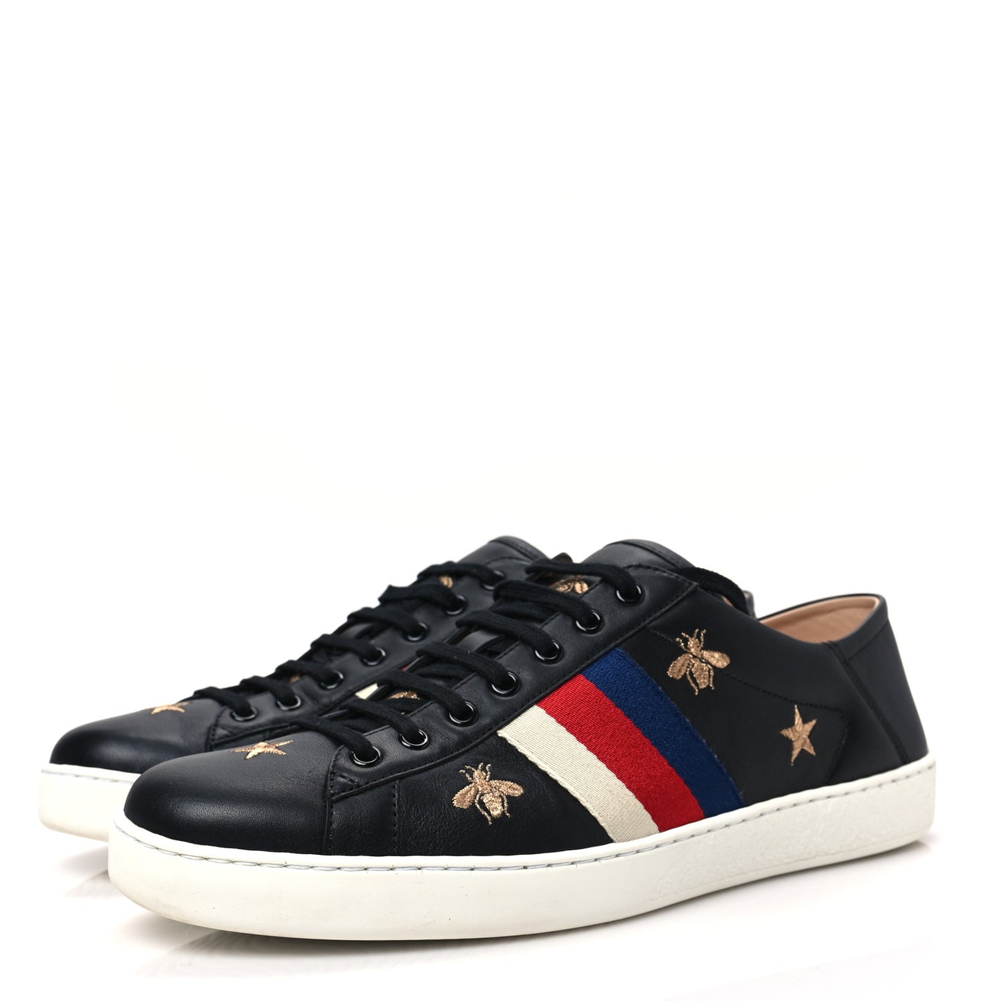 Calfskin Bee Star Embroidered Mens Sylvie Web Ace Sneakers 10 Black