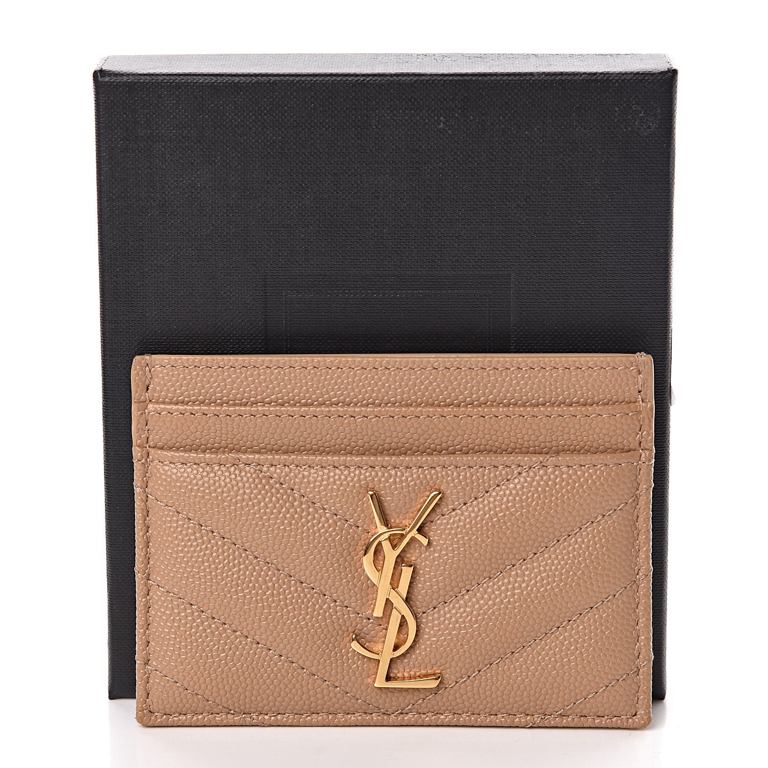 Saint Laurent Grain De Poudre Matelasse Chevron Monogram Credit Card Case Cork 7 of 7