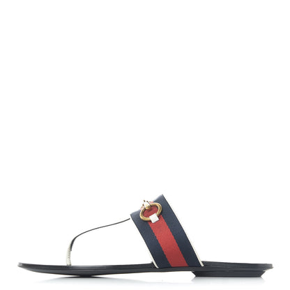 Gucci Nylon Calfskin Web Womens Horsebit Thong Sandals 38 Blue Red Black 1 of 5