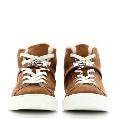 Hermes Suede Goatskin Woolskin Daydream Sneakers 40 Brun Fume Ecru 2 of 9