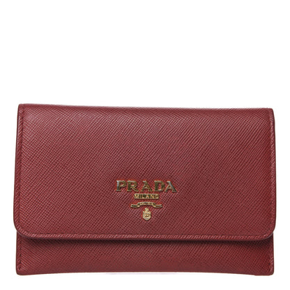 Prada Saffiano Metal Flap Card Holder Rosso 1 of 7