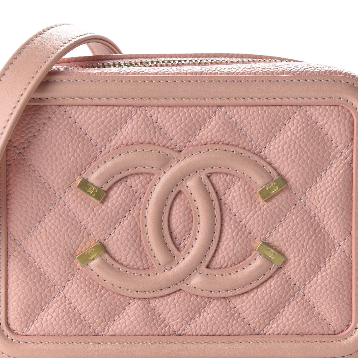 Caviar Quilted Filigree Vanity Clutch With Chain Pink