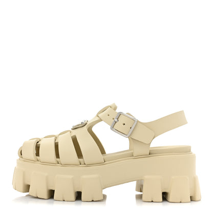 Prada Foam Rubber Metal Triangle Logo Monolith 55mm Cage Sandals 35 Quarzo 1 of 9