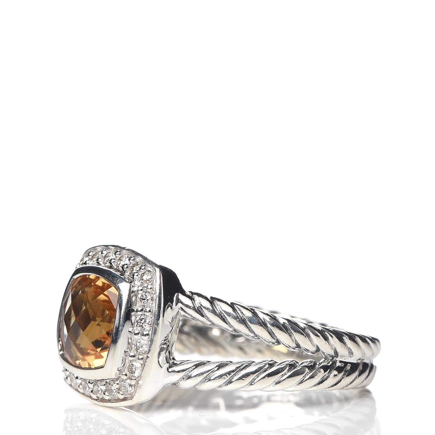 David Yurman Sterling Silver Diamond Citrine 7mm Petite Albion Ring 53 6.25 3 of 5