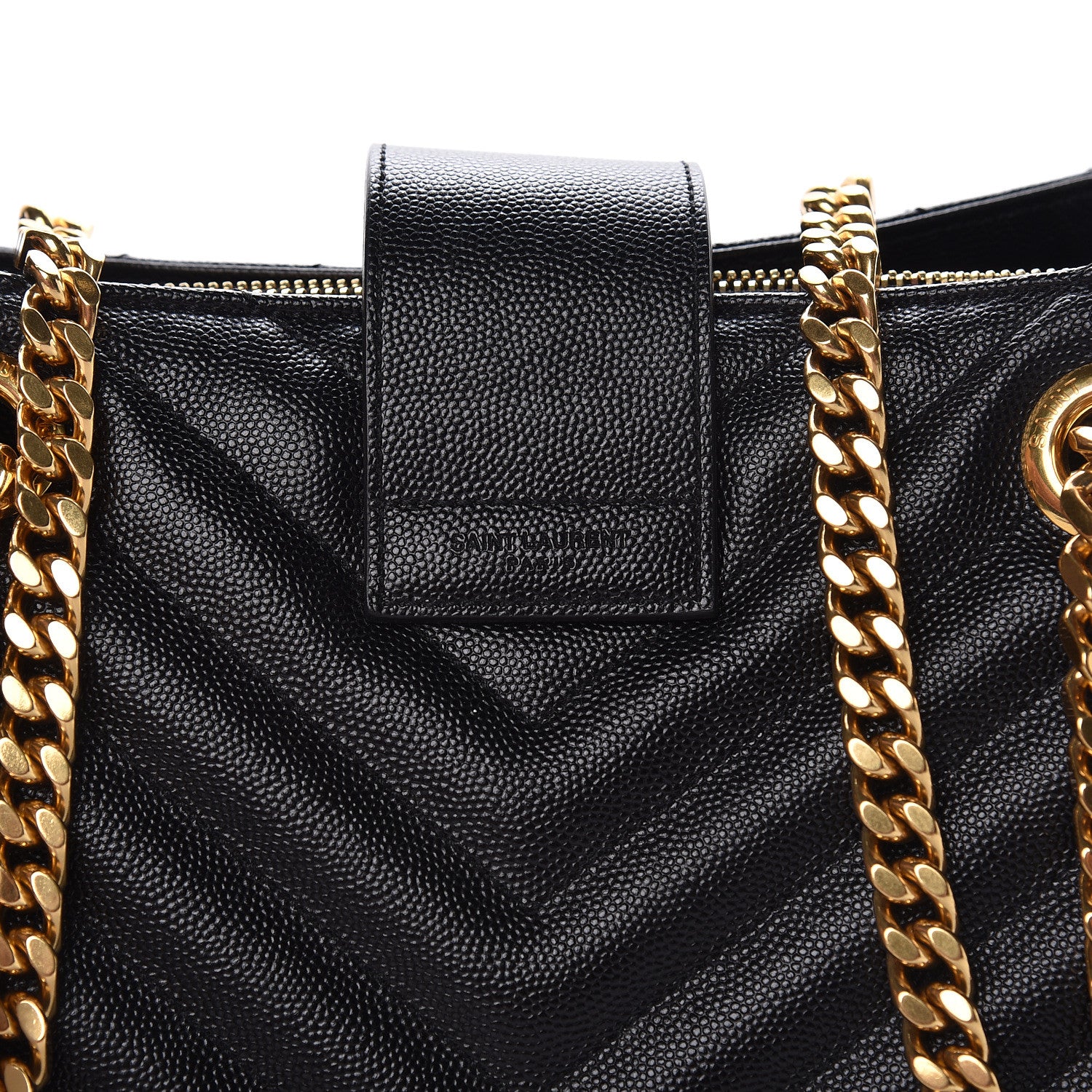 Saint Laurent Grain De Poudre Matelasse Chevron Monogram Shopping Bag Black 9 of 11