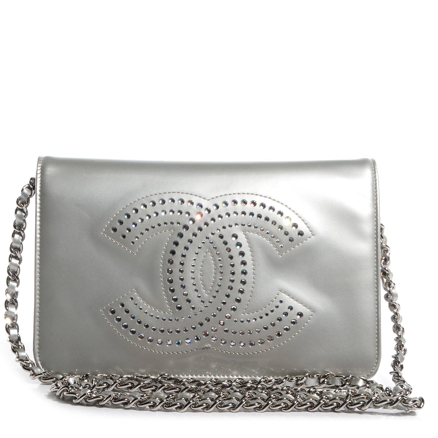Chanel Patent Strass Wallet On Chain WOC Silver 1 of 8