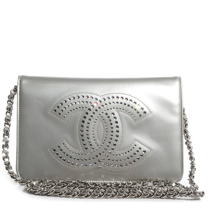 Chanel Patent Strass Wallet On Chain WOC Silver 1 of 8
