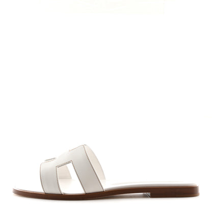 Hermes Box Calfskin Oran Sandals 38.5 White 1 of 9