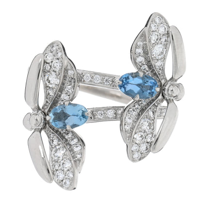 Tiffany Platinum Diamond Aquamarine Paper Flowers Double Firefly Ring 48 4.5 1 of 5