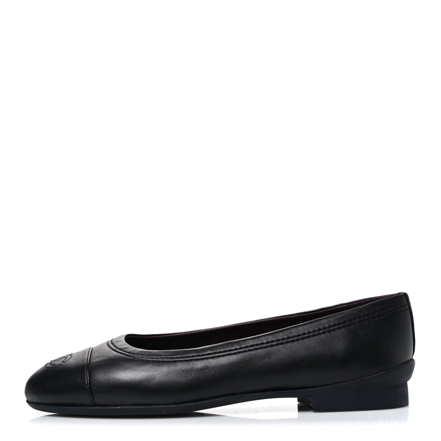 Lambskin Cap Toe CC Uniform Ballerina Flats 36.5 Black