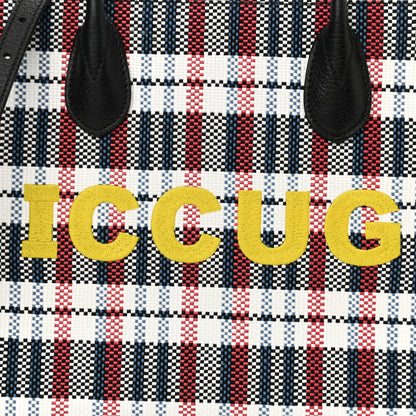 Gucci Canvas Plaid ICCUG Embroidered Small Tote Bag Black White Red Blue Smile Yellow 8 of 10