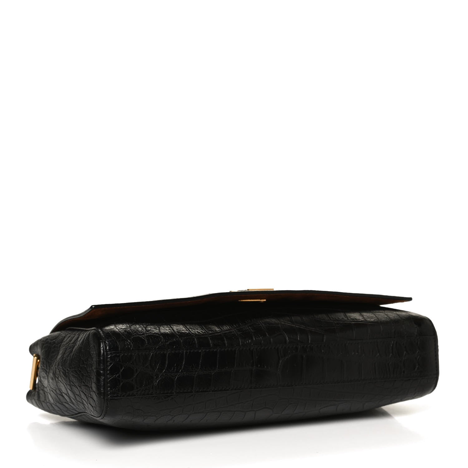 Saint Laurent Calfskin Crocodile Embossed Suede Medium Reversible Monogram Kate Satchel Military Taupe 6 of 16