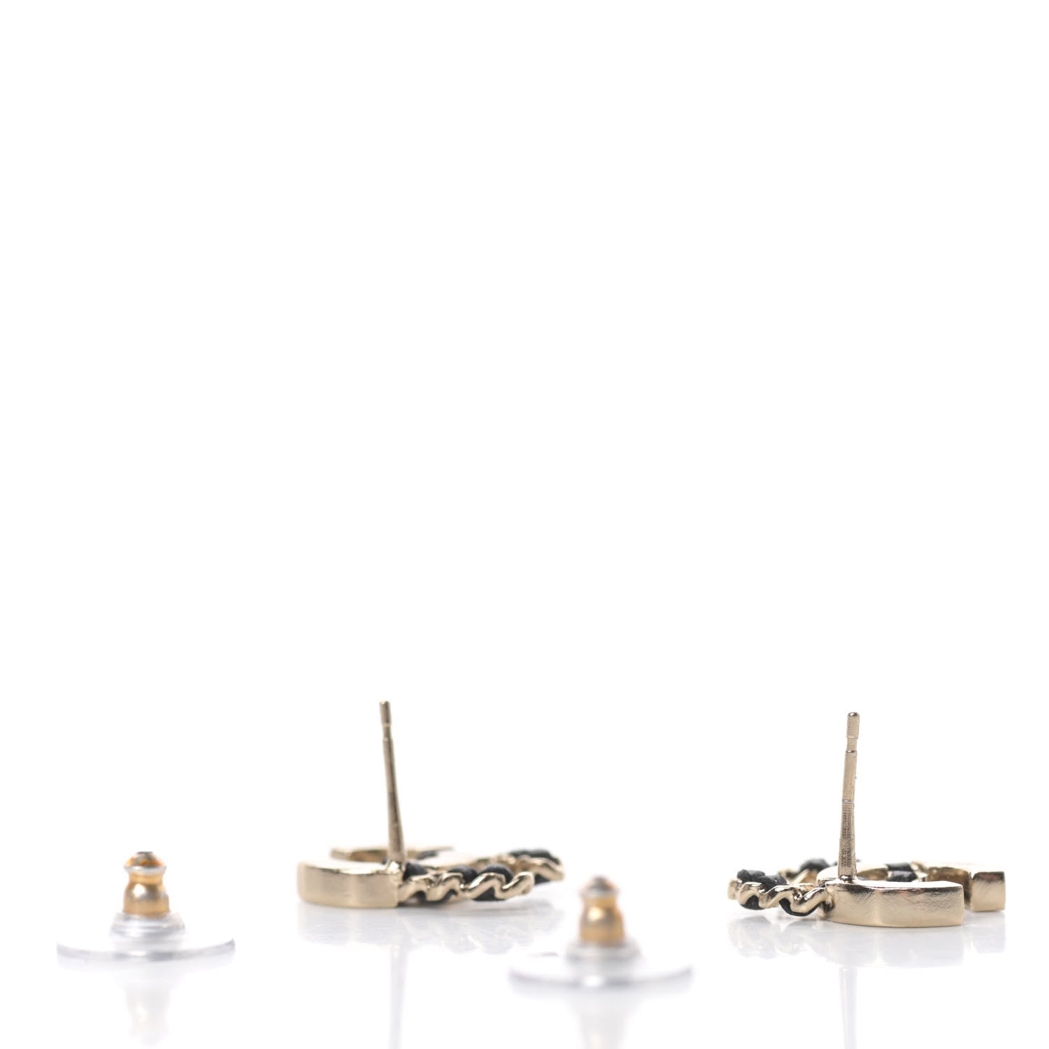 Chanel Crystal Baguette Lambskin Chain CC Vintage Allure Stud Earrings Black Gold 3 of 5